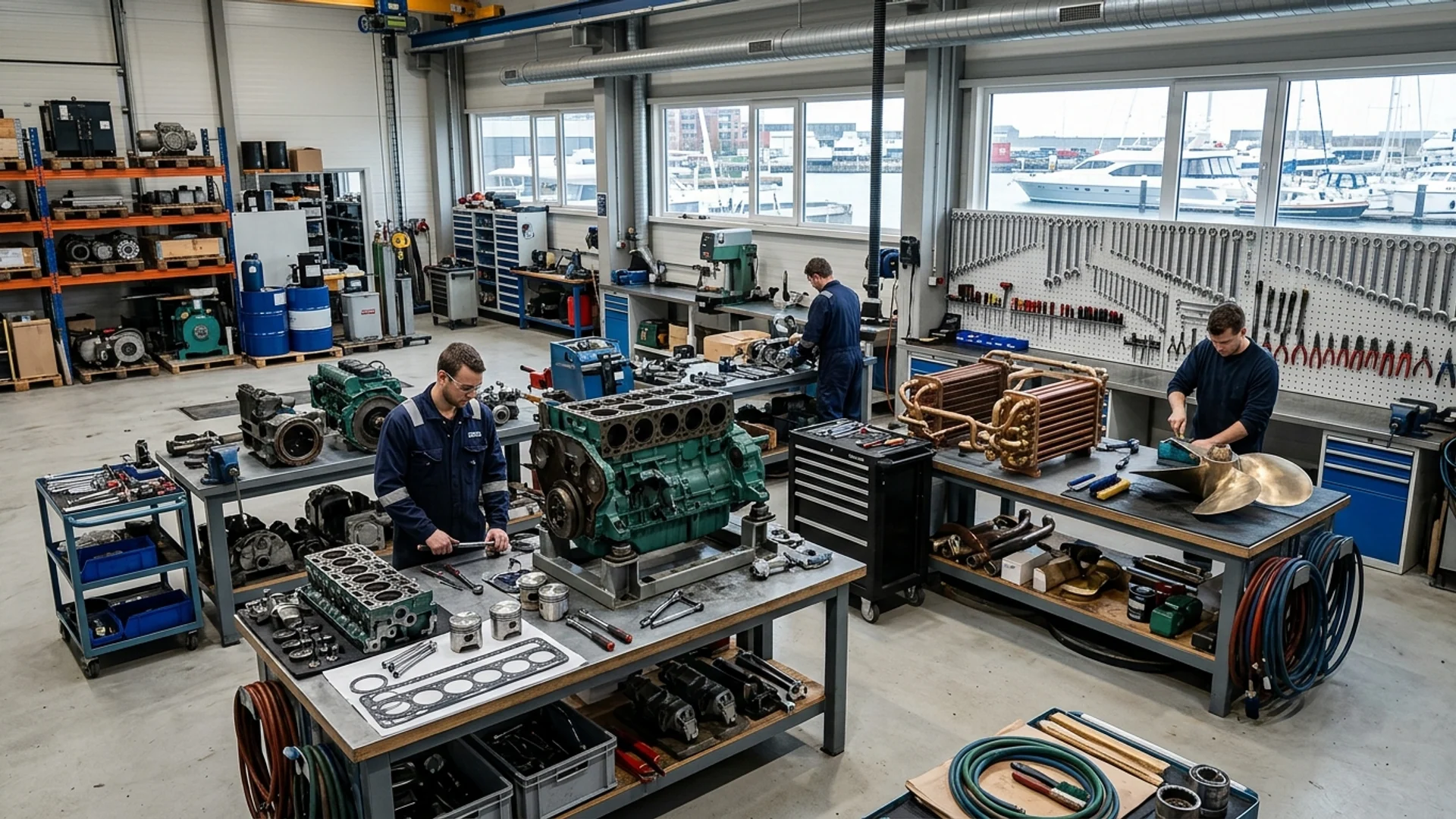 DM MARİN organize marin atölyesinde motor revizyon ve parça hazırlık çalışması
